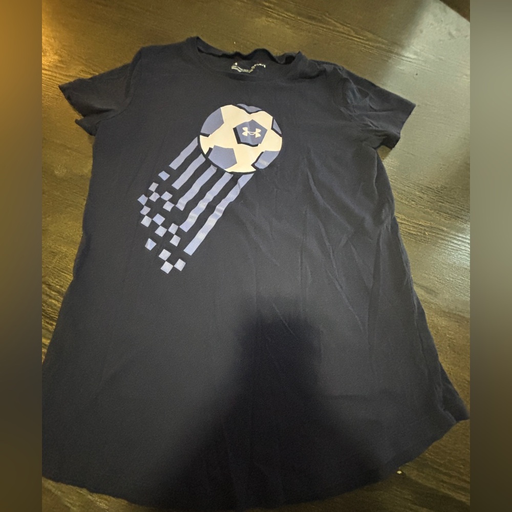 Under Armour Navy Blue Kids Tee with Soccer Graphic